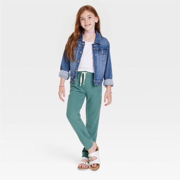 Cat & Jack Bottoms Nwt Girls Cozy Light Sage Green Waffle Jogger